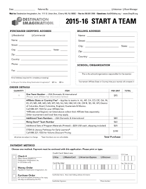 Destination Imagination Team Registration Form