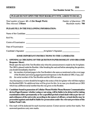 FMS 2009 Exam Test Booklet