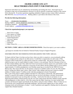 Older Americans Act Reauthorization Input Form