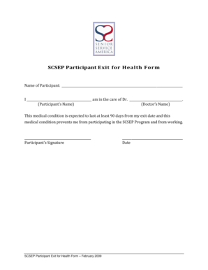 SCSEP Participant Exit for Health Form