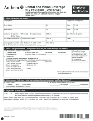 Anthem Blue Cross Small Group Dental and Vision Application
