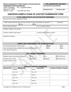 Montana Unknown Sample Chain of Custody Form