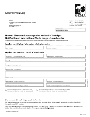 Notification of International Music Usage