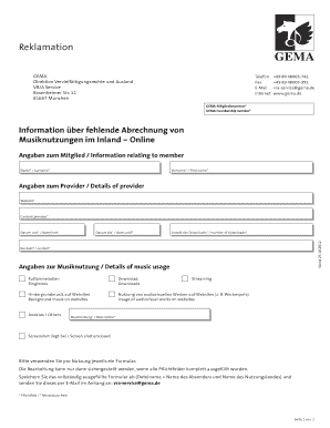 Information über fehlende Abrechnung von GEMA-Mitgliedsnummer