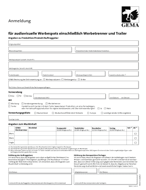 Anmeldung für audiovisuelle Werbespots einschließlich Werbetrenner und Trailer