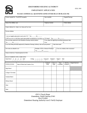 Greensboro Housing Authority Employment Application