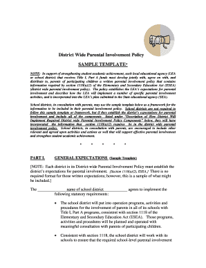 District Wide Parental Involvement Policy Template