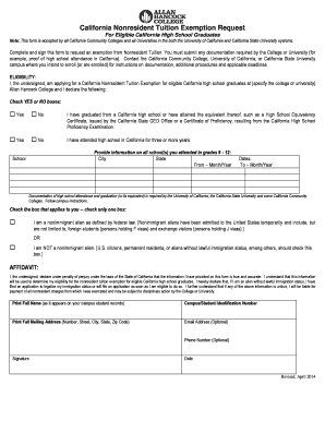 California Nonresident Tuition Exemption Request