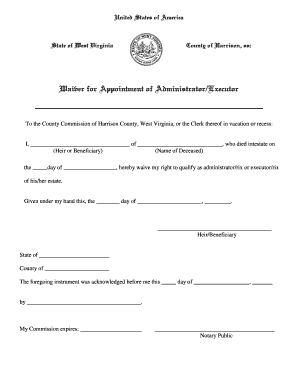 Waiver for Appointment of Administrator/Executor