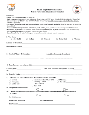 PSAT Registration Form 2014