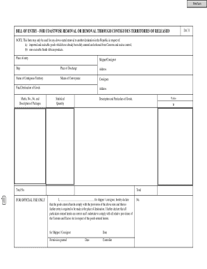 Bill of Entry for Coastwise Removal