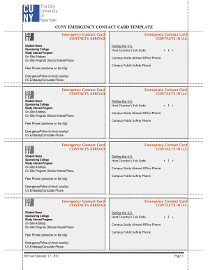 Information card template - CUNY EMERGENCY CONTACT CARD TEMPLATE - CUNY.edu