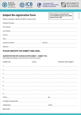 Student Subject Re-registration Form