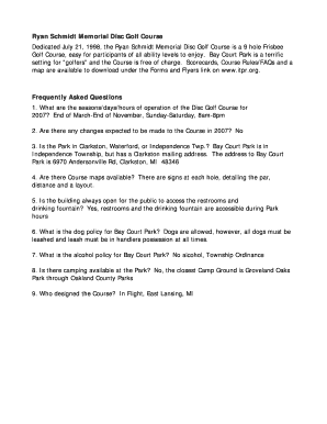 Ryan Schmidt Memorial Disc Golf Course Rules and Scorecard