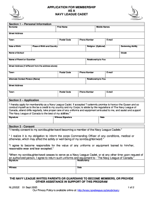 Navy League Cadet Membership Application