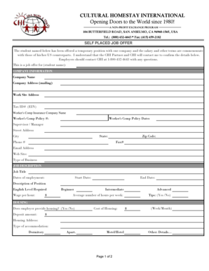 Cultural Homestay International Job Offer Form