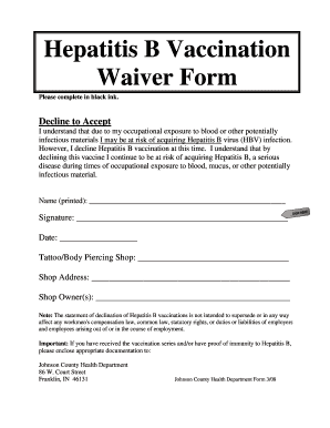 Hepatitis B Vaccination Waiver Form
