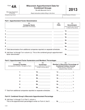 Wisconsin Form 4A Apportionment Data for Combined Groups
