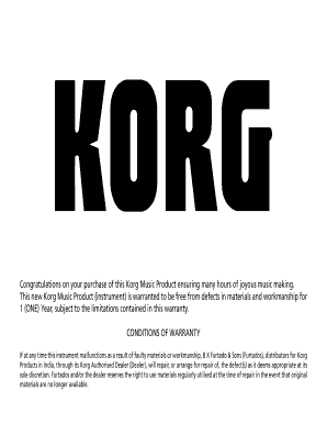 Korg Music Product Warranty Registration Form