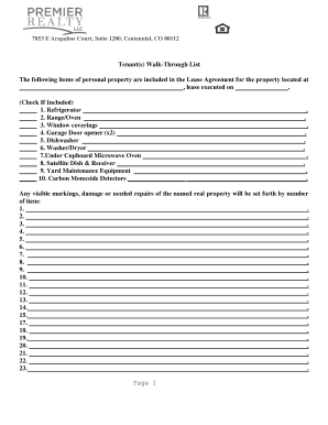 Tenant Walk-Through List