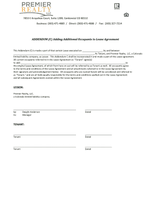 Addendum C for Additional Occupants to Lease Agreement