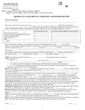 Residential Lease-Rental Agreement and Deposit Receipt