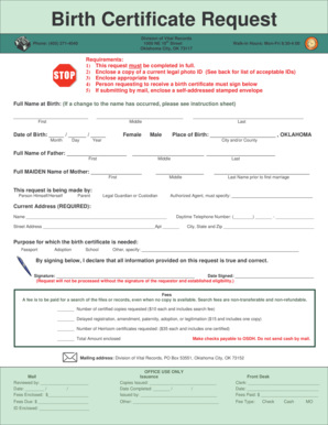 Oklahoma Birth Certificate Request Form