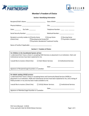 Member's Freedom of Choice Form