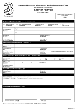 Change of Customer Information / Service Amendment Form
