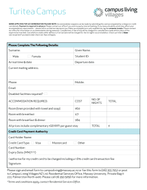 Massey University Accommodation Application Form
