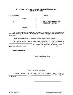 Entry Granting Motion to Convey
