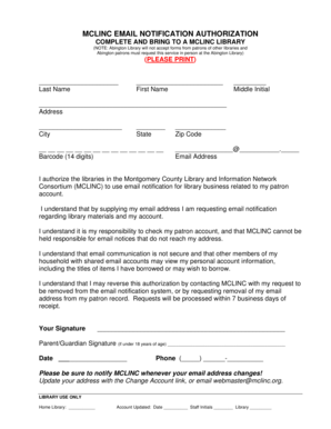 MCLINC Email Notification Authorization