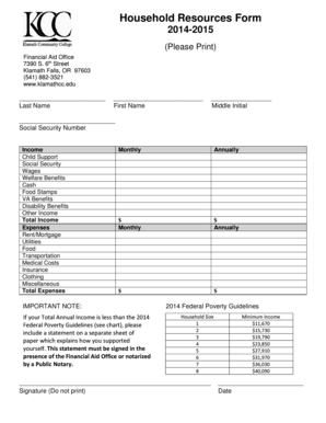 Household Resources Form
