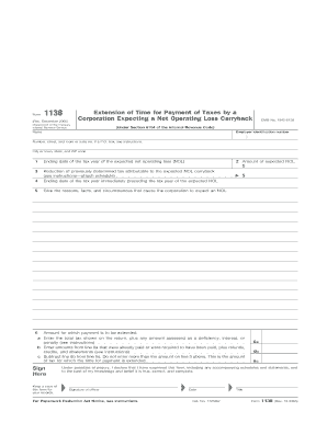 Form 1138 Extension of Time for Payment of Taxes
