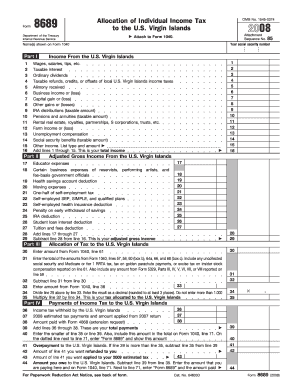 Form 8689 US Virgin Islands Tax Allocation
