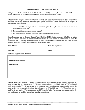 Behavior Support Team Checklist