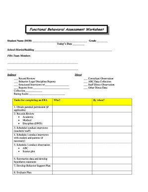 Functional Behavioral Assessment Worksheet
