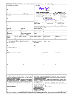 Shipper's Instructions for Air Freight Shipment