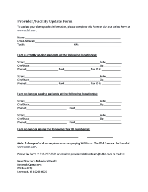 Provider Facility Update Form