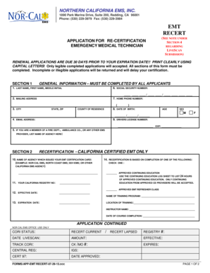 California EMT Recertification Application