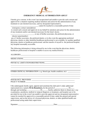 Emergency Medical Authorization Adult