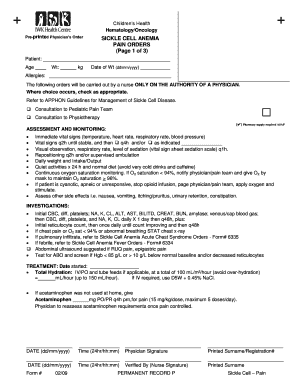 Sickle Cell Anemia Pain Orders