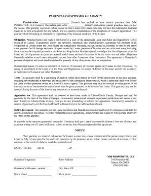 Parental Sponsor Guaranty