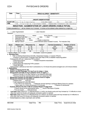 Physician's Orders for Labor Induction