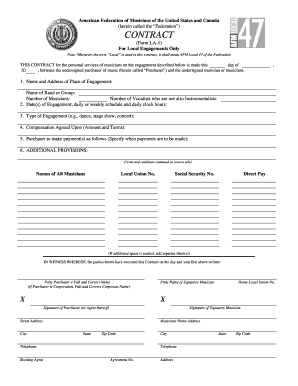 AFM Local 47 Musician Engagement Contract