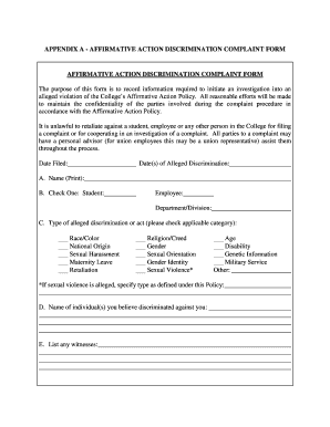 Chief complaint template - Affirmative Action Discrimination Complaint Form - qcc