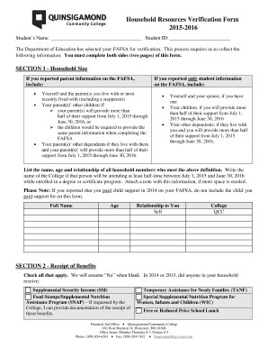 Household Resources Verification Form