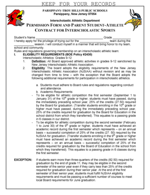 New Jersey Interscholastic Sports Permission Form