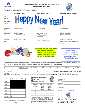 Parsippany-Troy Hills School Lunch Order Form