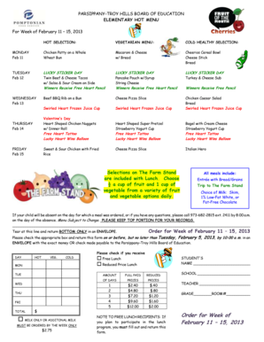 Parsippany-Troy Hills School Lunch Order Form